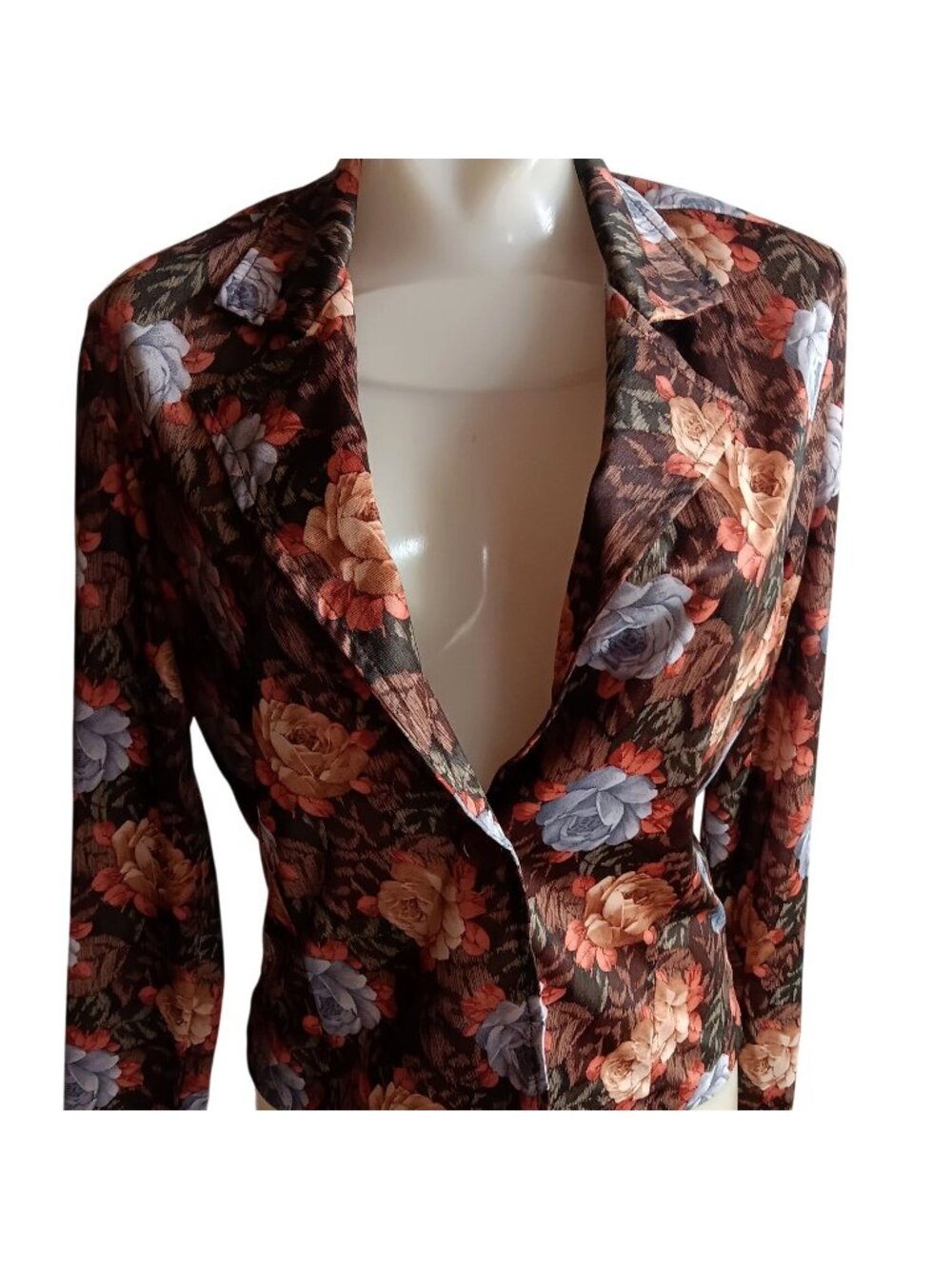 Medium 1970's Blazer Jacket True Vintage Polyester Floral Notch Lapel Cropped